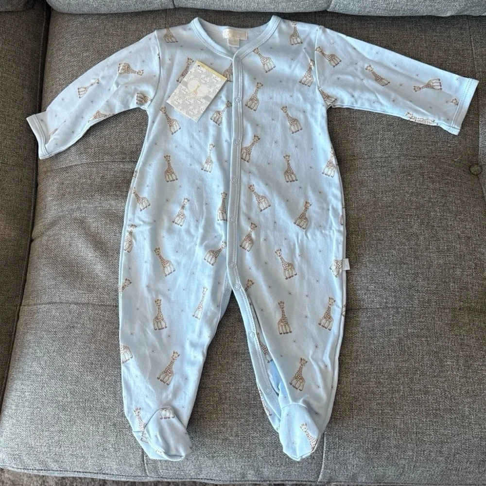 KISSY KISSY Baby Boy Sophie la Girafe Blue Print Footie 6-9 months NWT